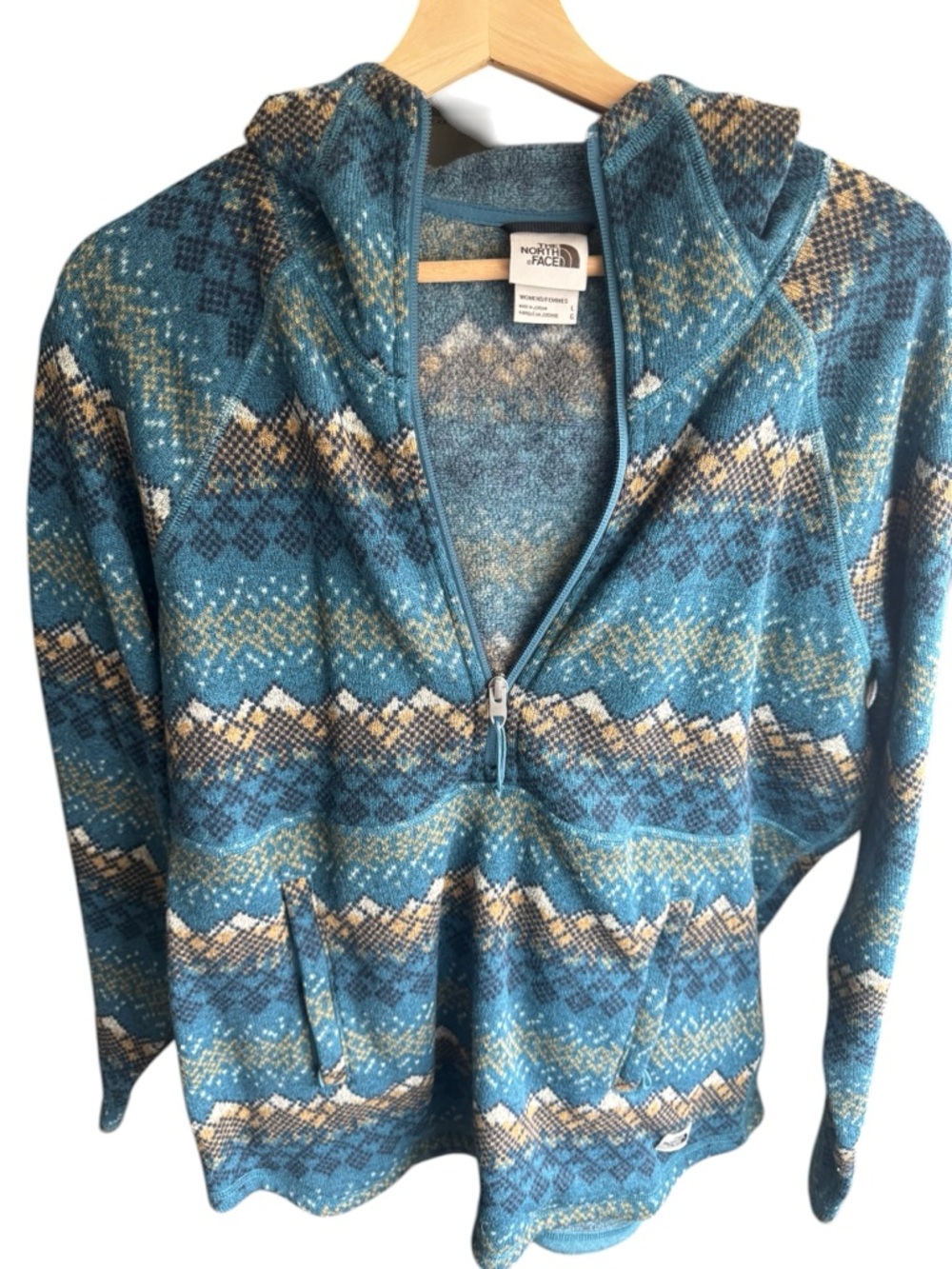 The North Face Teal & Beige Patterned Half-Zip Hoodie